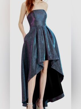 Speechless Strapless High-Low Iridescent Blue-Purple Prom Dress
